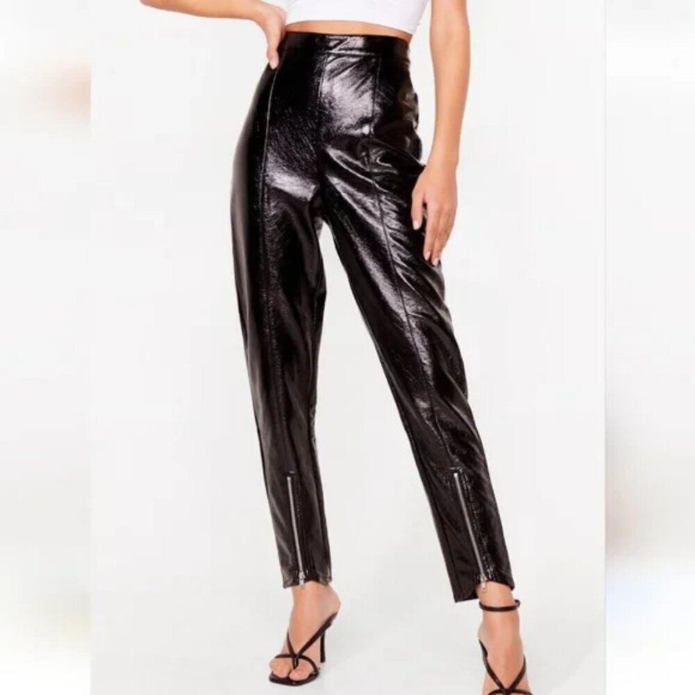 Nasty Gal Black Faux Leather High Waisted Straight Leg Pants Size 4